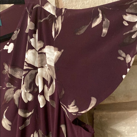 Ralph Lauren Floral Flutter Sleeve Ruched Jersey Dress Plum/ Grey Size 20W - Picture 5 of 11